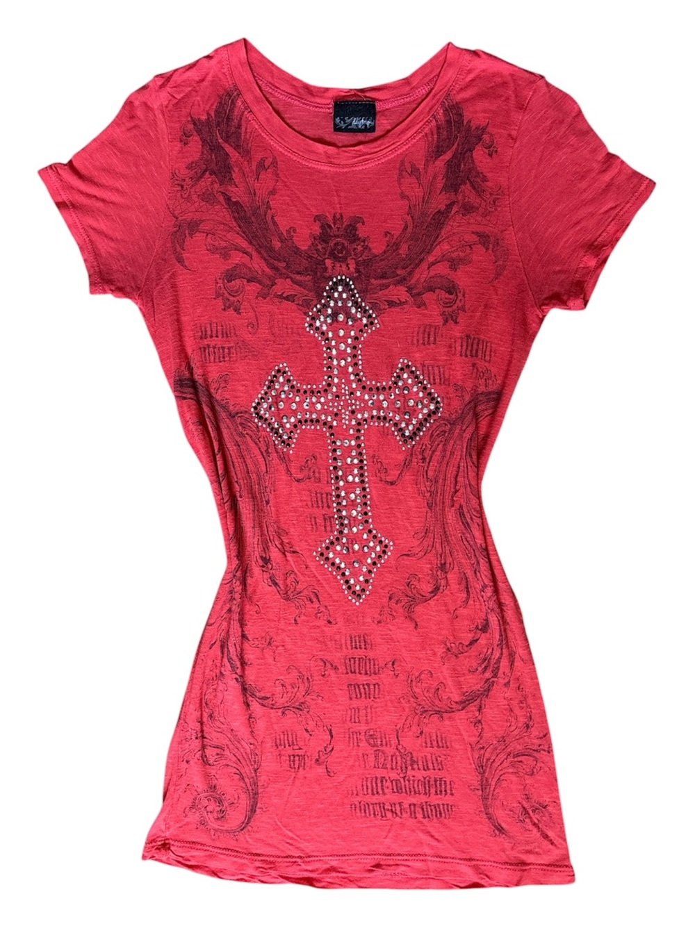 DayTrip Red Rhinestone Gothic Cross T-Shirt Tunic Dress